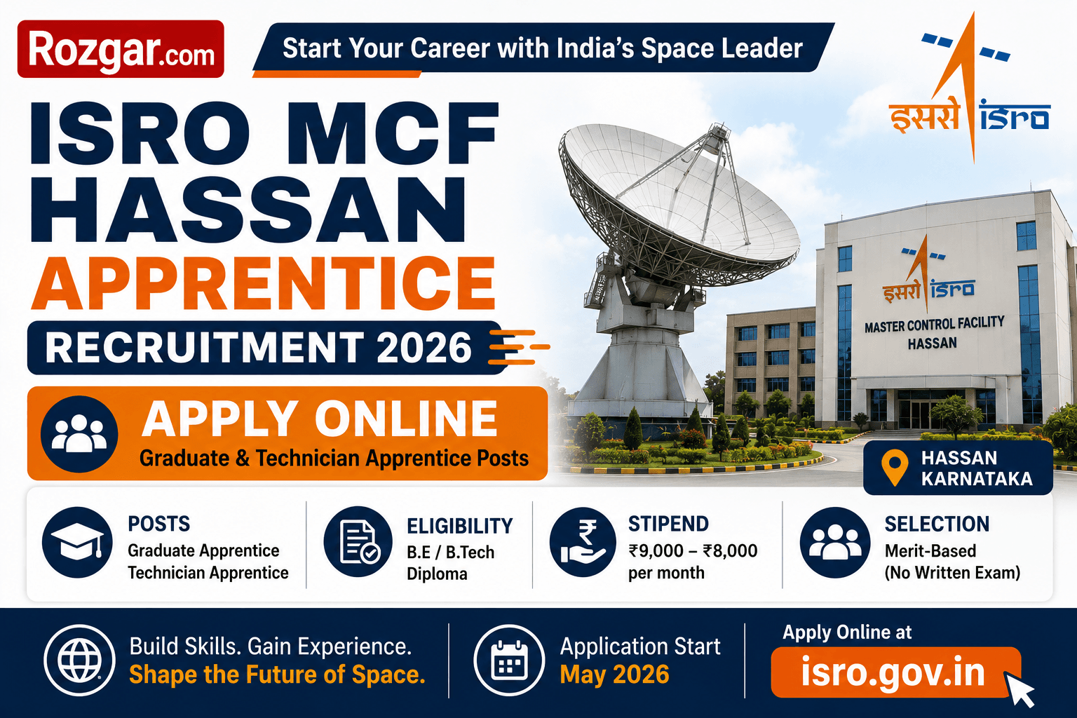 ISRO MCF Hassan Apprentice Recruitment 2026 – Graduate & Technician Posts | Apply Online