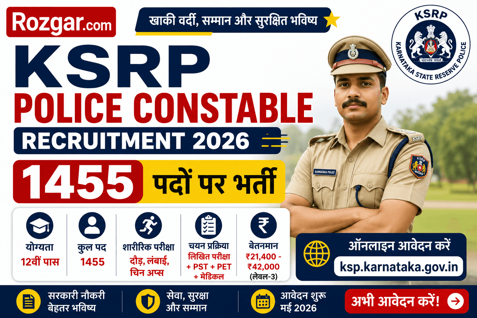 KSRP Police Constable Recruitment 2026 – 1455 पदों पर भर्ती | पात्रता और Online Apply KSRP Police Constable Recruitment 2026 – 1455 पदों पर भर्ती | पात्रता और Online Apply